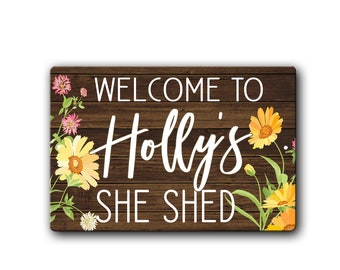 Personalized She Shed Floral Sign, Custom womens shed sign, She Shed Gift, Cute She Shed Decor, Floral Door sign, Custom Door Sign