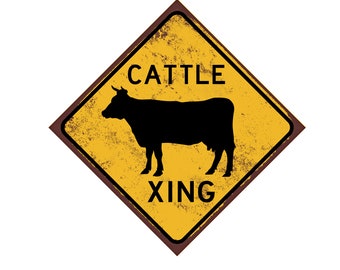 Cow Crossing Sign - Cattle Caution Sign - Cow Farmer Sign - Homestead Sign - Cow Fence Sign - Rustic or New Styled Aluminum Sign