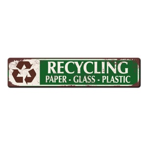 Recycling Sign - Paper Glass Plastic Recycling Notice - Home Recycling - Air BNB Sign - Recycle Lightweight Outdoor Safe Sign