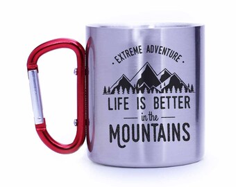 Mountain climber gift,rock climber gift,life is better in the mountains,Outdoor lover gift,Camping gear,Carabiner mug,cabin gift