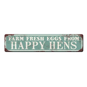 Farm Fresh Eggs from Happy Hens Rustic Style Metal Sign - Farmers Market Sign - Egg Stand Sign - Cute Chicken Coop Décor - Eggs for Sale