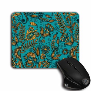 Floral Mouse Pad,Office Decor,Gift for Her,cute Mouse Pads,Teal and gold,Floral pattern,mousepad,cloth top,MP-071
