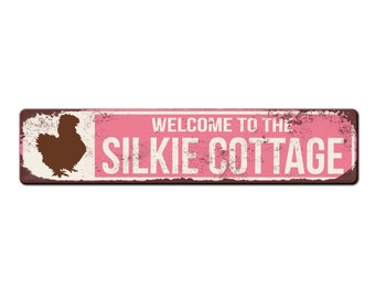 Letrero de gallinero Silkie Cottage - Regalo para gallinero Silkie - Regalo para dueño de gallinero Silkie - Letrero bonito para gallinero Silkie - Letrero de gallinero