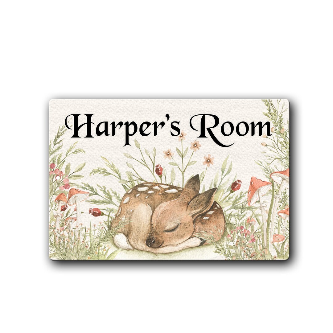 Personalized Children's Room Sign Fawn Woodland Animal Customized Kids