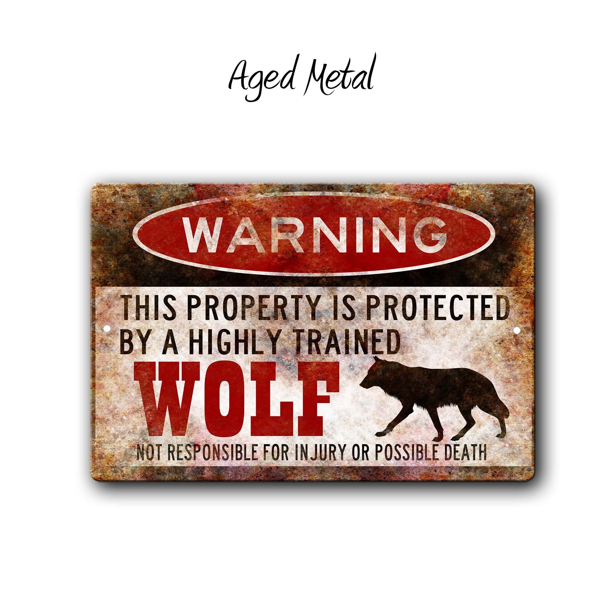 Wolf Warning Metal Outdoor Safe Sign - This Property is Protected by a ...