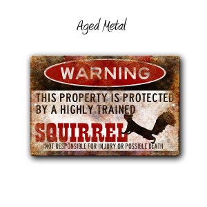 Property Protected By Squirrel - Funny Squirrel Warning Sign - Pet Squirrel - Beware of squirrel Sign - Metal Squirrel lover Sign