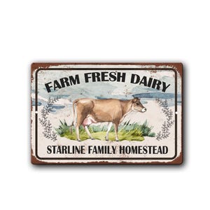Farm Fresh Dairy Custom Farm Homestead Sign - Personalized Dairy Sign - Dairy Cow Sign - Dairy Homestead Sign - Cute Cow Sign - Custom Name