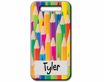 Kids Bag Tag, Custom Luggage Tag,backpack Name tag,Artist Gift,Back to School, Colored Pencil, stocking stuffer, By BlueFoxGifts TAG-112