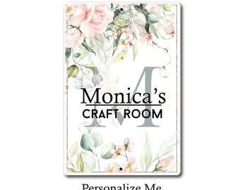 Personalized Craft Room Metal Sign - Floral Watercolor Decor