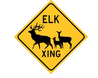 Elk Crossing Caution Sign - Elk Family Rustic Cabin Décor - Rusted or New Style Aluminum Sign