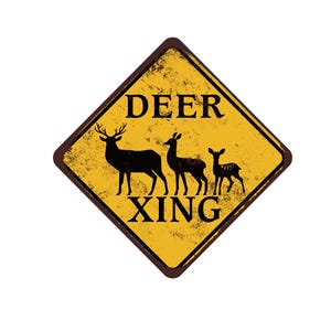 Deer Crossing Caution Sign - Deer Family Rustic Cabin Décor - Deer Xing Outdoor Sign - Rustic or New Style Aluminum Sign
