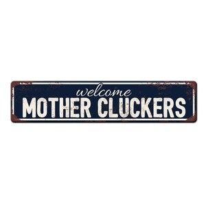 Welcome Mother Cluckers Chicken Coop Sign - Backyard Chicken Gift - Funny Chicken Coop Décor - Weather resistant sign - Chicken lover Navy