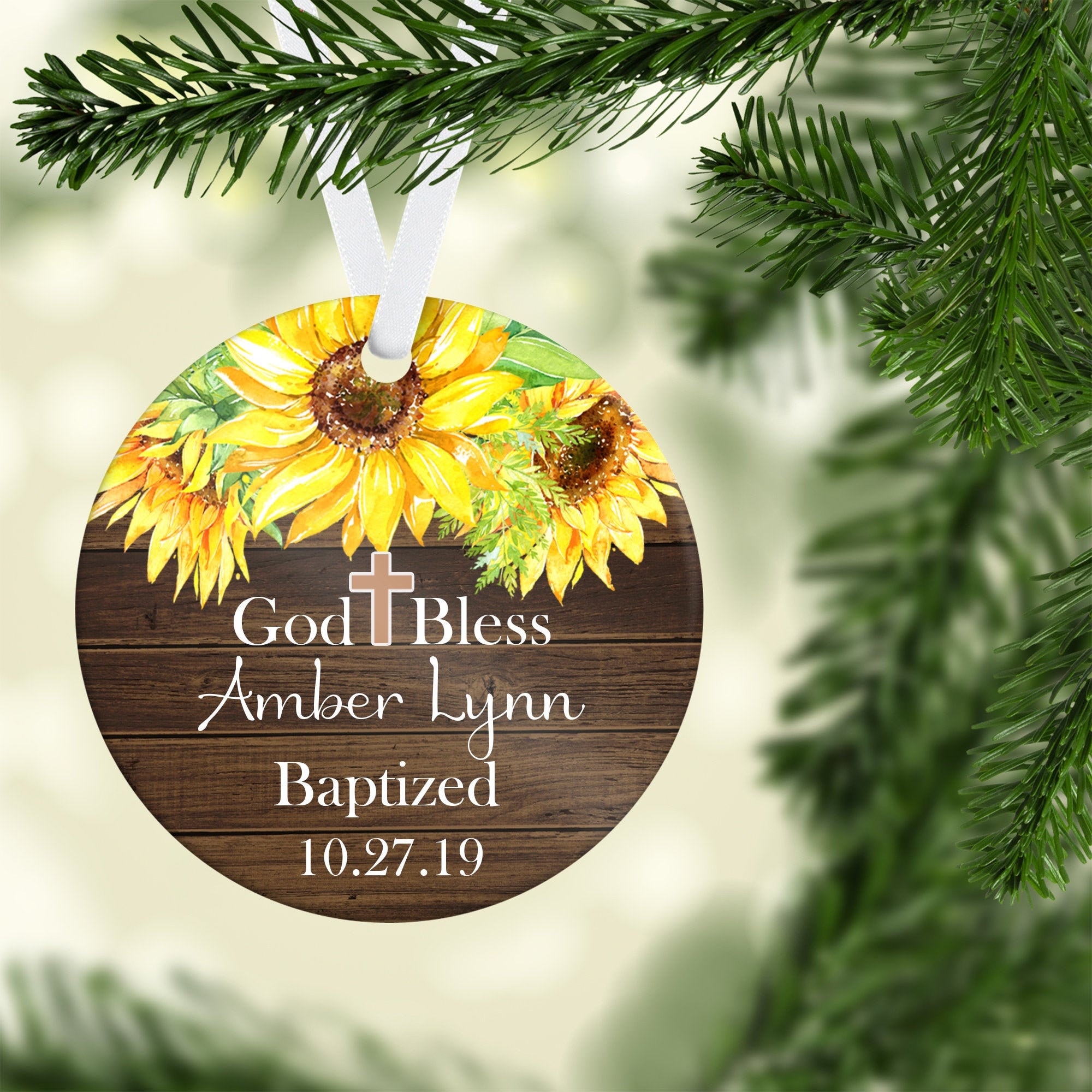 Personalized Sunflower Baptism Ornament Child Baptism Etsy Denmark