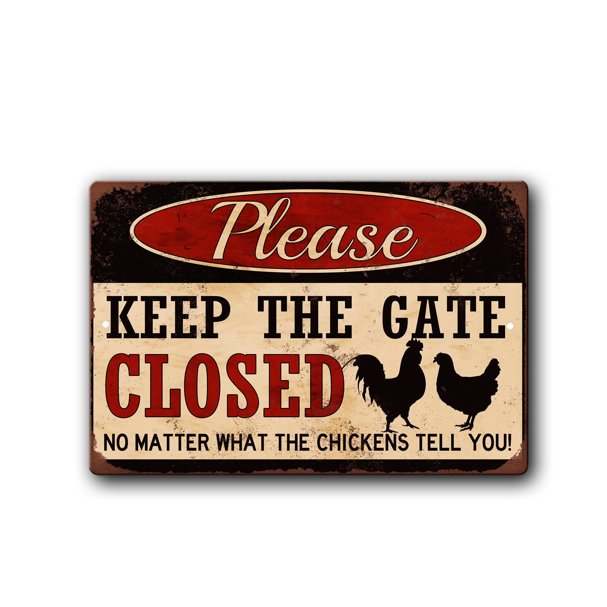 Chicken Coop Sign, Keep Gate Closed Metal Sign for Chickens, Backyard Chicken Run Sign, Funny Chicken weather resistant sign