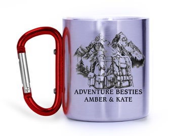 Personalized Adventure Besties Camp Mug - Mountain Silhouette Custom Camping Gear- Backpacker Gift- Thru-hiking - Camping Friends Gift