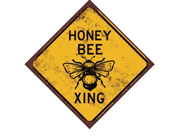 Honey Bee Crossing Sign -  Honey Bee Pollinator Sign for Garden -  Bee Keeper Gift - Apiary Sign - Flower Garden Bee Sign - Bee Lover Gift