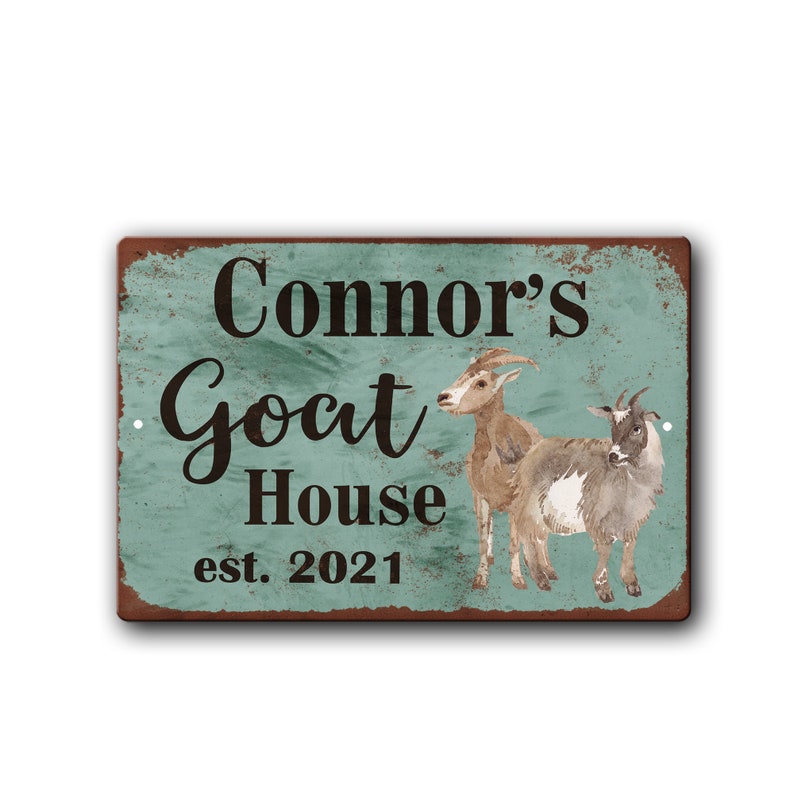 Personalized Goat House Sign Vintage Rust Styled Goat Pen Décor Custom Goat Barn Gift Goat lover gift Backyard Goats image 1