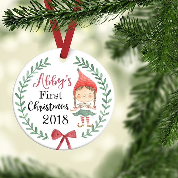 Baby Girl Ornament, Baby's first Christmas, Elf Christmas Ornament, Girl Christmas Ornament, Personalized Christmas Ornament, Baby girl gift