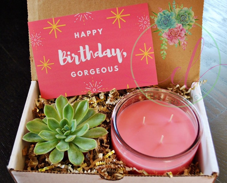 Happy Birthday Gift Box Large Candle Succulent Gift Box Etsy