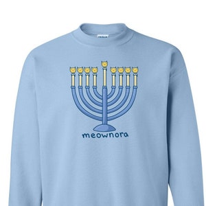 Meownora Hanukkah Crew Neck Sweatshirt - Funny Hanukkah Sweatshirt - Ugly Holiday Party Shirts - Hanukkah Gifts - Gift for Cat Lover