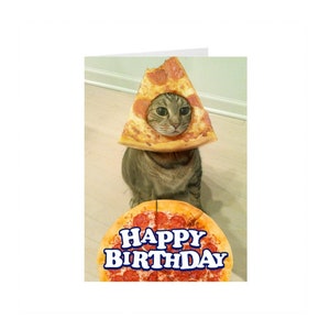 PizzaCat-verjaardagskaart, kaart katteneigenaar, grappige verjaardagskaart, kaart kattenliefhebber, kaart katteneigenaar, kaart schattige kat, kaart Meme Cat