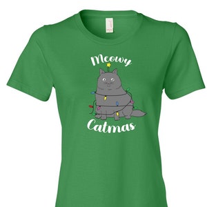 Merry Catmas Women&#39;s T-Shirt -Funny Christmas Shirt - Ugly Christmas Holiday Party Shirts - Christmas Clearance - Gift for Cat Lover