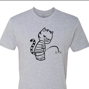 Cat - Calvin Peeing shirt - Men&#39;s T-Shirt, Funny Cat T-shirt, Cat Lover Gift, Cat Dad Shirt, Birthday Day Gift, Trending Shirts, Grey, Black