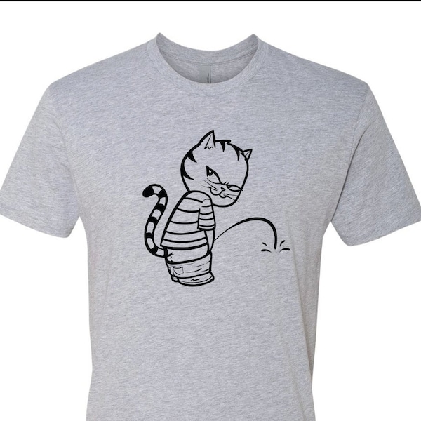 Katze - Calvin pinkeln Shirt - Männer T-Shirt, Lustiges Katzen T-shirt, Katzen Liebhaber Geschenk, Katze Papa Shirt, Geburtstag Tagesgeschenk, Trending Shirts, Grau, Schwarz