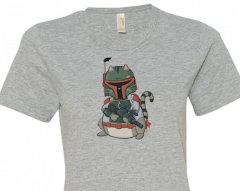 Boba Cat Bounty Hunter - Women's T-Shirt - Boba Cat, Funny Cat T-shirt, Cat Lover Gift, Star cat Shirt, Trending Shirts, Meowndalorian