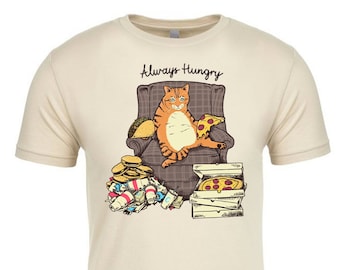 Hungry Cat- Men's T-Shirt, Funny Cat T-shirt, Cat Lover Gift, Cat Dad Shirt, Meowdy Meme, Meme Shirt, Trending Shirts, Pizza taco cat shirt