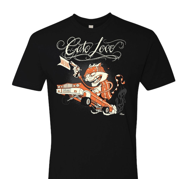 Gato Loco - lowrider cat - Metal Cat, Herenshirts, Funny Cat T-shirt, Cat Lover Gift, Cat Dad Shirt, Gangster cat, Men's Valentines Gift
