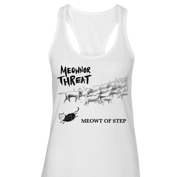 Meownor Threat - Punk Rock Cat, Women's Racerback Tank Top, Funny Cat T-shirt - Cat Lover Gift,cat Meme, Trending Now -Minor threat parody