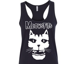 Meowsfits - Punk Rock Katze, Damen Racerback Tank Top, lustiges Katzen-T-Shirt - Katzenliebhaber Geschenk, Katzenmem, Katzenliebhabergeschenk