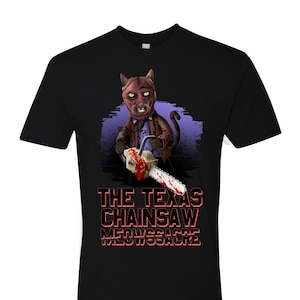 Chainsaw Cat- Men&#39;s/unisex T-Shirt, Trending Shirts,  Funny Cat T-shirt, Cat Lover Gift, Cat Dad Shirt,  meowloween Shirt, cat halloween cat