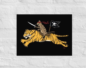 pirate cat riding tiger  Poster,  tiger Cat Poster, Funny Kitty, Poster No Frame, Cat Lover Gift,cat Art,  Cat Dad Gift, Chonk, Cat Mom Gift