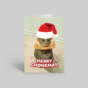 Biglietto di auguri PizzaCat Chonkmas, biglietto per proprietario di gatto, biglietto di Natale divertente, biglietto per amante dei gatti, biglietto per proprietario di gatto, biglietto con gatto carino, biglietto con gatto meme, Chonk