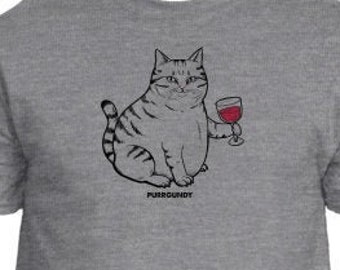 PURRGUNDY - Men's T-Shirt, Wine Lover Shirt, Funny Cat T-shirt, Cat Lover Gift, Cat Dad Shirt, Cats & Wine, Meowdy, Father's Day Gift, Meme