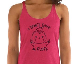 Me importa un bledo - Camiseta de tirantes larga y holgada para mujer, divertida camiseta de gato, regalo para amantes de los gatos, regalo para mamá gata, meme de pelusa, camiseta meme