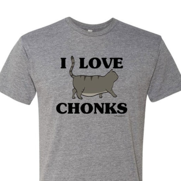 I Love Chonks - Men's T-Shirt, Trending Shirts, Funny Cat T-shirt I Cat Lover Gift I Cat Dad Shirt I Chonk Meme I Grey I Black l Chonk Chart