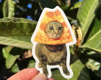 Cat Sticker for laptop, Sticker for Hydroflask, PizzaCat Sticker, Meme Sticker, Pizza Sticker, Cat Lover, Cat Dad, Cat Mom, Meme Art