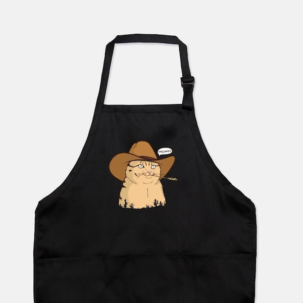 Meowdy Apron, Cowboy Cat Apron, Funny Cat Apron, Cat Lover Gift, Cat Dad Gift, Chonk, Cat Mom Gift