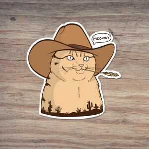Kattklistermärke för laptop, klistermärken för Hydroflask, MEOWDY-KLISTERMÄRKE, Cowboykattklistermärke, Kattälskare, Meme-klistermärke, Cowboykatt, Kattklistermärke bild 3