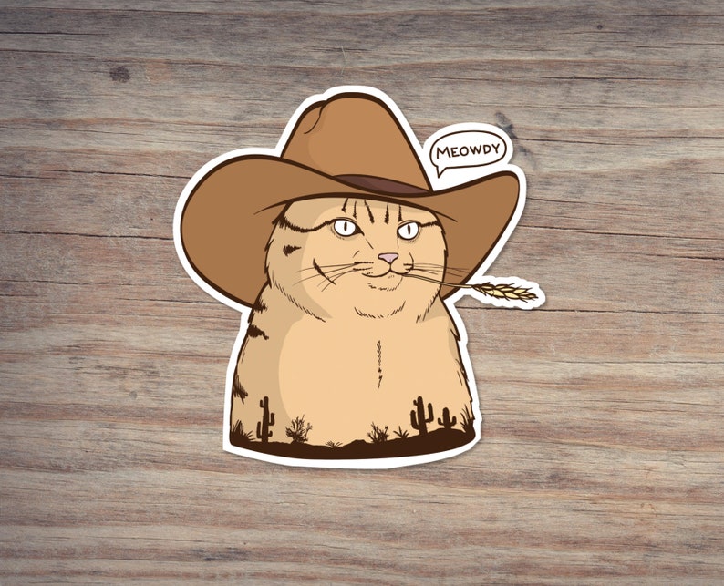 Kattklistermärke för laptop, klistermärken för Hydroflask, MEOWDY-KLISTERMÄRKE, Cowboykattklistermärke, Kattälskare, Meme-klistermärke, Cowboykatt, Kattklistermärke bild 3