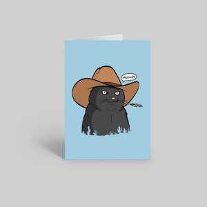 Mjau Cowboykattkort, Roligt kattkort, Kattälskarkort, Kattägarekort, Söt kattkort, Kattmammakort, Kattpappakort Black Meowdy Cat