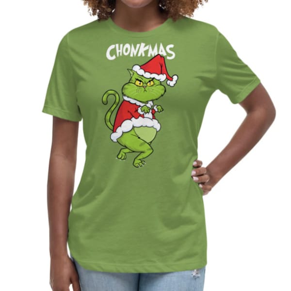 CHONK Stole Christmas Women's T-Shirt -Funny Christmas Shirt - Ugly Christmas Holiday Party - Ugly Christmas Sweater - Gift for Cat Lover