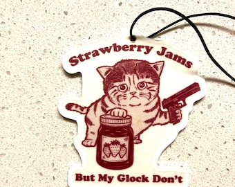 Strawberry Glock cat- Air Freshener for car, strawberry jam,  gun air freshener, Cat Lover air freshener, Meme cat, cat air freshener