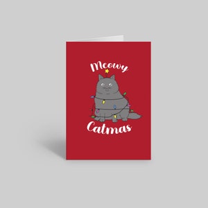 Biglietto di Natale miagolante, biglietto per proprietario di gatto, biglietto di Natale divertente, biglietto per amante dei gatti, biglietto per proprietario di gatto, biglietto con gatto carino, biglietto con gatto meme, Chonk, Natale miagolante