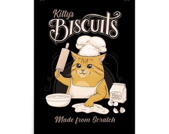Kitty Biscuits Poster,  Vintage Kitty Poster, Funny Kitty, Poster No Frame,  Cat Lover Gift, Kitchen Art,  Cat Dad Gift, Chonk, Cat Mom Gift