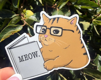 Cat Sticker for laptop, Stickers for Hydroflask, Reading cat - Pizza Lover - Cat Lover - Meme - Cat Dad - Cat Mom, Book Lover