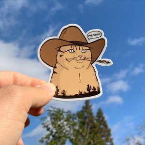 Kattklistermärke för laptop, klistermärken för Hydroflask, MEOWDY-KLISTERMÄRKE, Cowboykattklistermärke, Kattälskare, Meme-klistermärke, Cowboykatt, Kattklistermärke Tan Cat